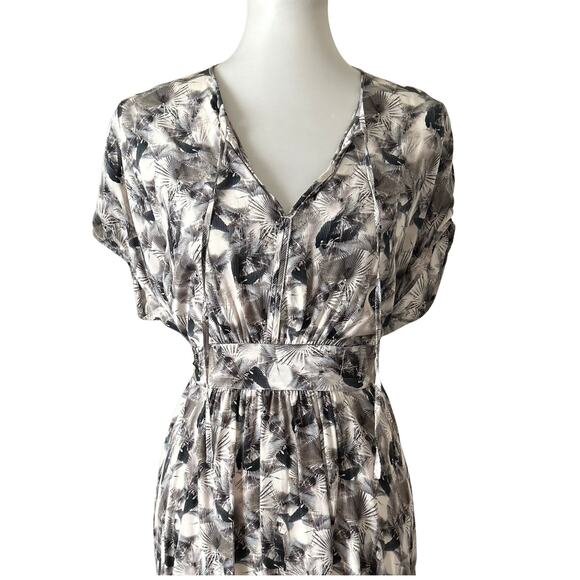 AllSaints Silk Dress Tunic with Self-Fabric Waist Tie Abstract Print, Size Small - Picture 2 of 5
